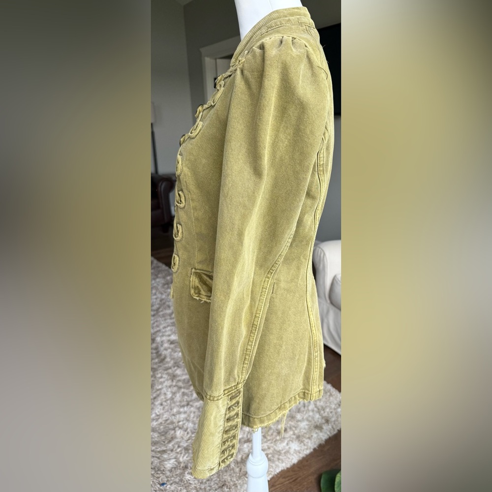 Free People Denim Seamed and Structured Military Jacket in Olive Green, Small - Picture 3 of 9